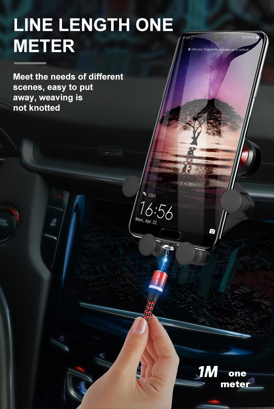 Магнитный светодиодный кабель USLION, нейлоновый кабель Micro usb type C, зарядное устройство для Iphone 7 X, samsung S10, huawei, Xiaomi, USB-C, магнитный шнур type-C