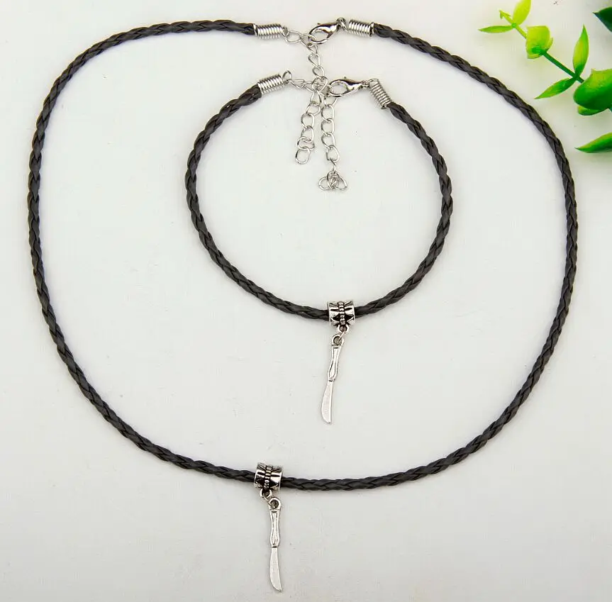 10 комплектов хит антикварный серебряный нож подвеска многоцветная плетеная