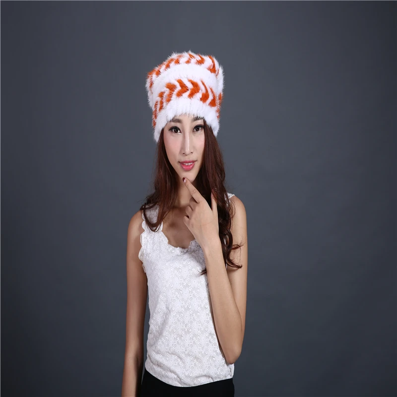 

Female warm hat fur hat mink woven hat mink christmas hat