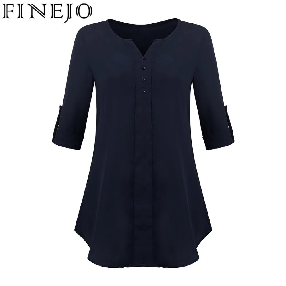 FINEJO женская блузка Blusas топы однотонные на каждый день пуговицах v образный вырез