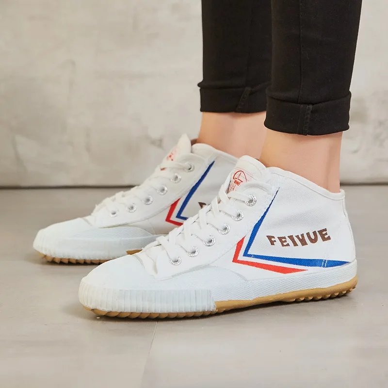 FEIYUE высокая классическая парусиновая обувь спортивная обувь Боевые искусства обувь для мужчин и женщин белые кроссовки обувь
