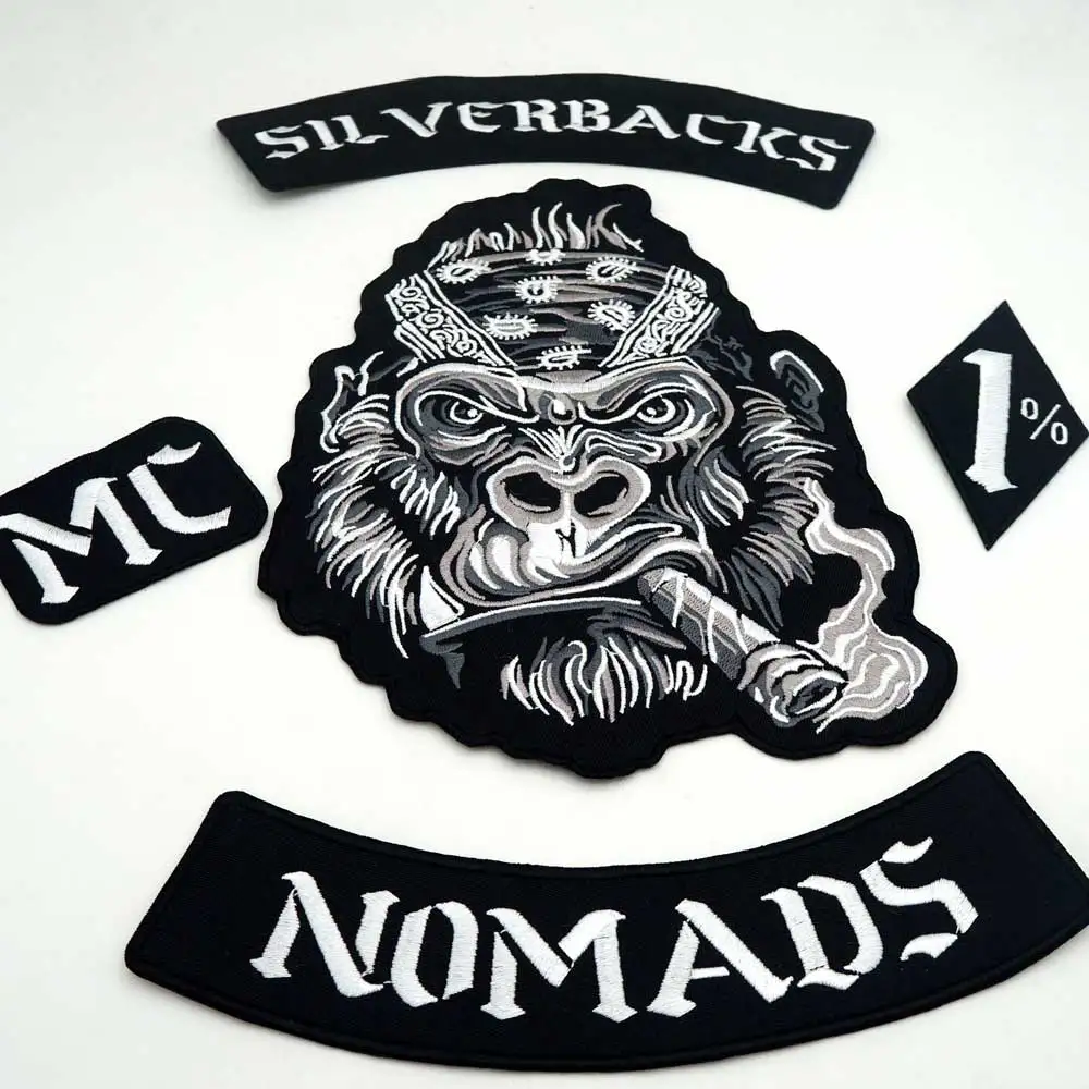 SILVERBACK NOMADS 1% полный комплект вышитые Панк байкерские нашивки Одежда Наклейки