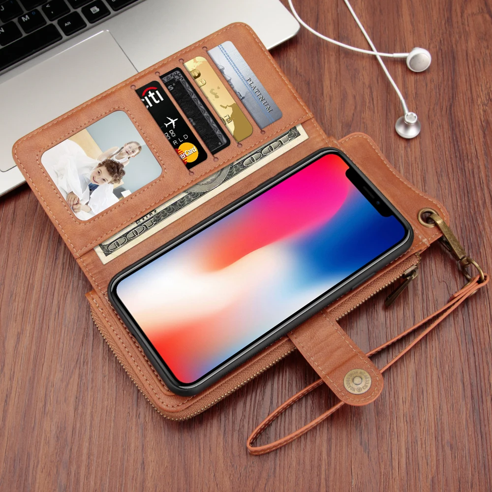 Haissky роскошные чехлы-бумажники в стиле ретро для iPhone 7 Plus XS MAX XR кожаная сумка чехол