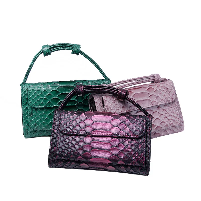 Сумка-клатч из змеиной кожи женская сумка с цепочками и рисунком змеи для