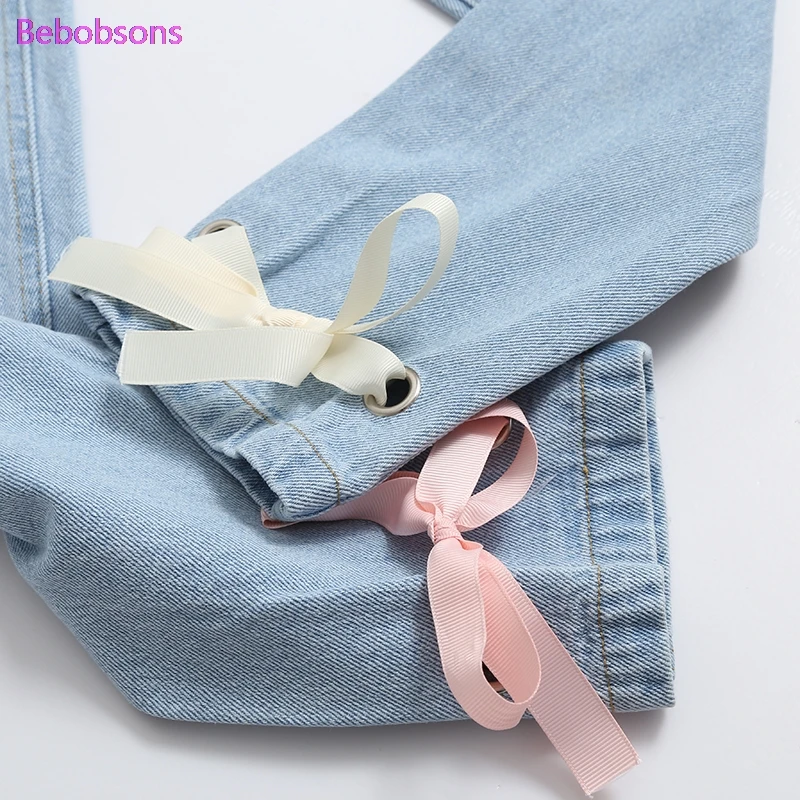 Корейские женские повседневные джинсовые брюки султанки с бантом на шнуровке