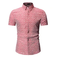 new man summer small floral hawaiian beach casual large size short sleeve shirt