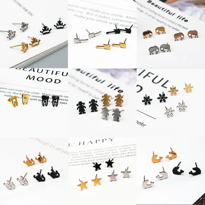 Простые серьги гвоздики из нержавеющей стали для женщин маленькие звезды милые в