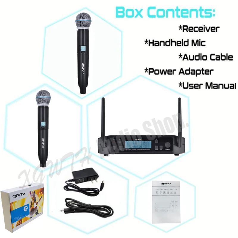 

Professional UHF Dual Wireless Microphone System Stage Performances Wireless Cordless Handheld Microphone