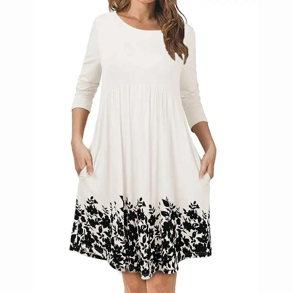 Осеннее Повседневное платье миди женское три четверти с карманом 4 цвета|Женские