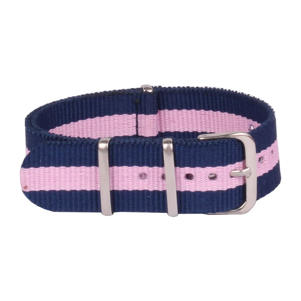 

Trend 18mm Nato Cambo Navy Pink Stripe Casual Nylon Fabric Woven Watch watchband Strap Band Buckle belt 18 mm Girl Women