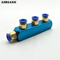 pneumatic air hose fitting aluminum manifold block splitter 4 way push in to connect 8mm quick fittings