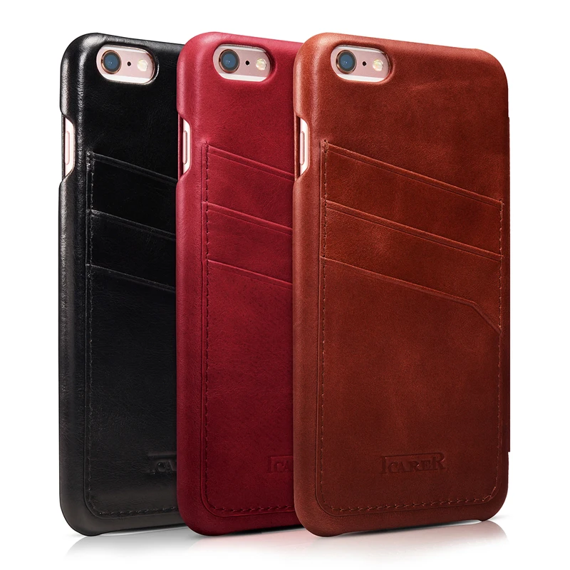 

ICARER Genuine Leather Full Screen Protection Flip Case For Apple iPhone 6 6s Plus Luxury Wallet Outer Card Holder Cover Case