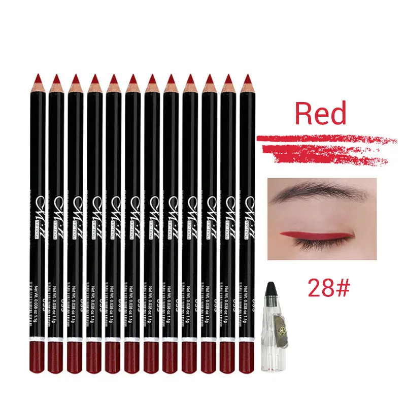 12PCS 28 Red MENOW, 12 цветов, набор для макияжа глаз, карандаш для подводки глаз, водостойкий, красивый карандаш для глаз, помада для губ, косметика для глаз, maquiagemP08005 5470 - Цвет: 12PCS 28 Red