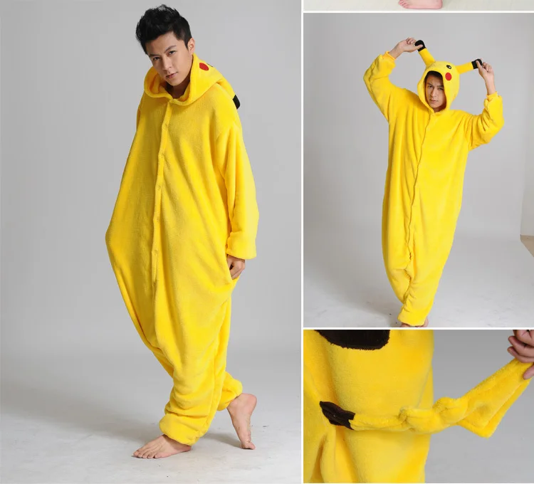 Костюм-комбинезон «Pocket monster Pikachu» для Хэллоуина, для женщин и мужчин, для взрослых, для костюмированной вечеринки, пижама «Покемон», фланелевая одежда для сна - Цвет: Men Pikachu