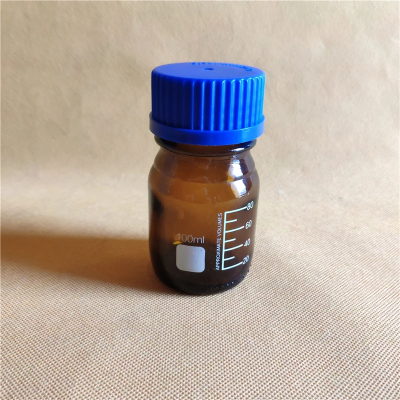 

100ML Reagent Bottle,Amber Soda Glass,graduated storage bottles with GL45 blue screwcap,amber glass bottle