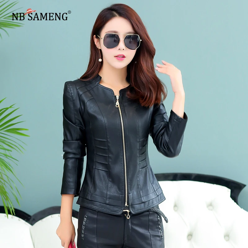 Для женщин тонкий Куртки осень 2017 г. новые модные кожаные Мото куртки и пальто из