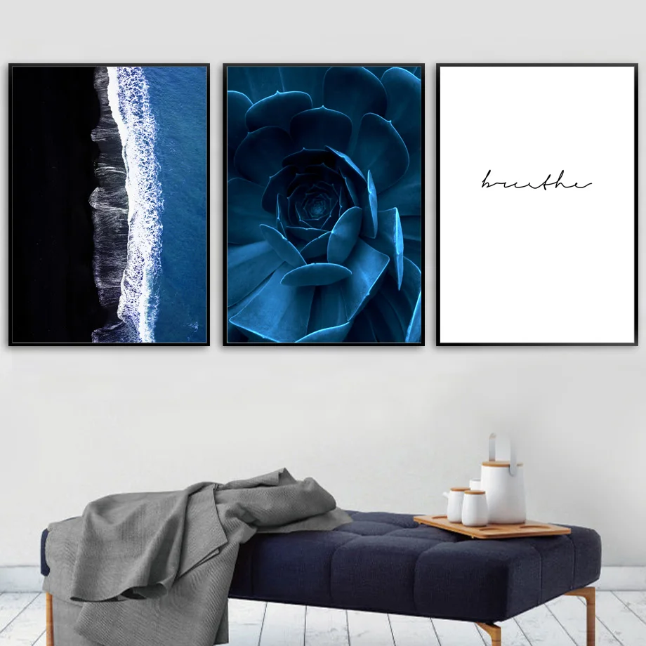 

Blue Sea Succulent Plant Flower Quotes Wall Art Canvas Painting Nordic Posters And Prints Wall Pictures For Living Room Decor