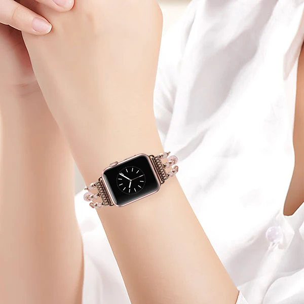 Браслет с агатовых бусинок+ адаптеры для сим карт iWatch Apple Watch 38 мм 42 серии 1/2/3 для женщин ремешок сталь эластичная лента