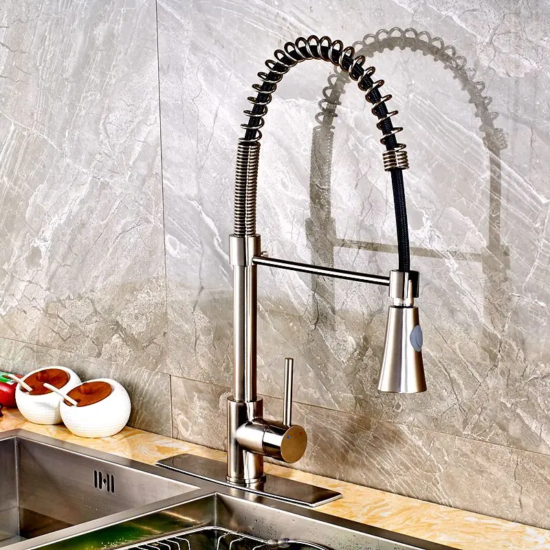 Uythner Матовый никель Рог форма ручной спрей кухонный кран смеситель с квадратной