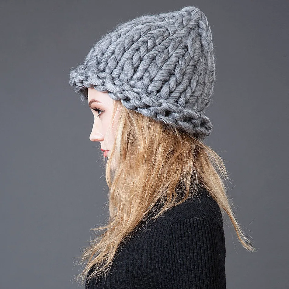 2016 Корея Мода Вязание Шерсть Новогодний колпак Для Женщин Толстые Шерстяные