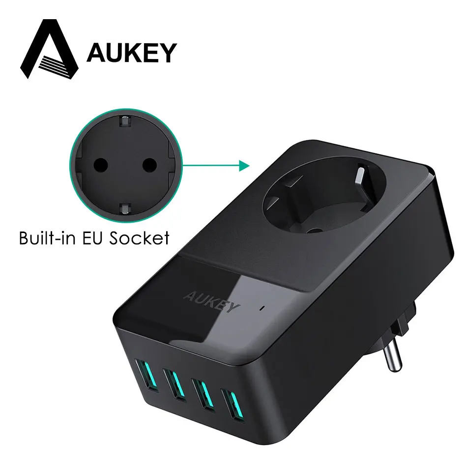 AUKEY USB зарядное устройство 16A настенная розетка + 30 Вт 4 Смарт Мобильный телефон