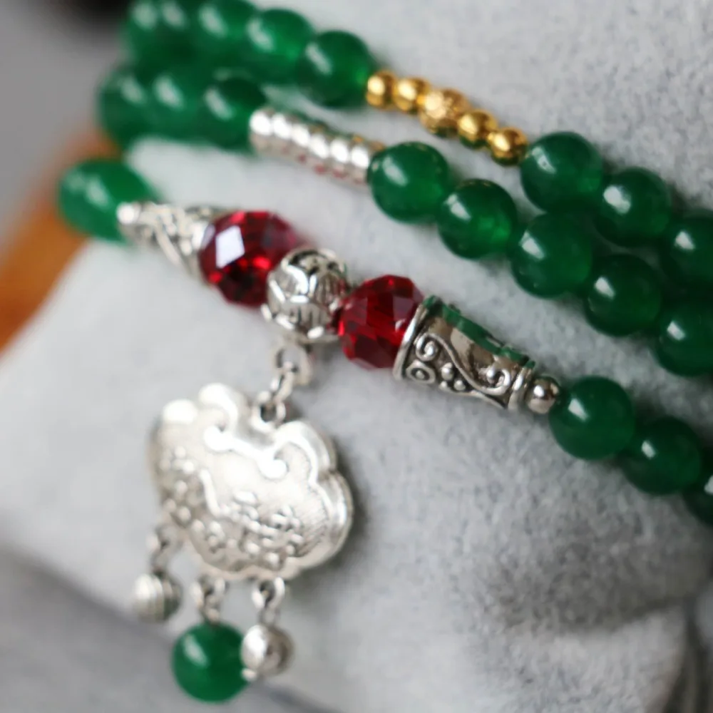 Женский многослойный браслет из халцедона с подвеской-замком 6 мм | Украшения и