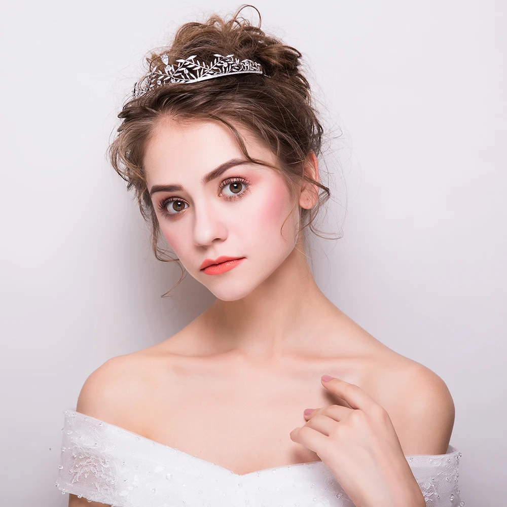 Princess Crown Tiara Micro Inlays Zircon Leaves Design Coronet Bridal Wedding Headpieces Hairbands Jewelry Women Party Headdress | Украшения