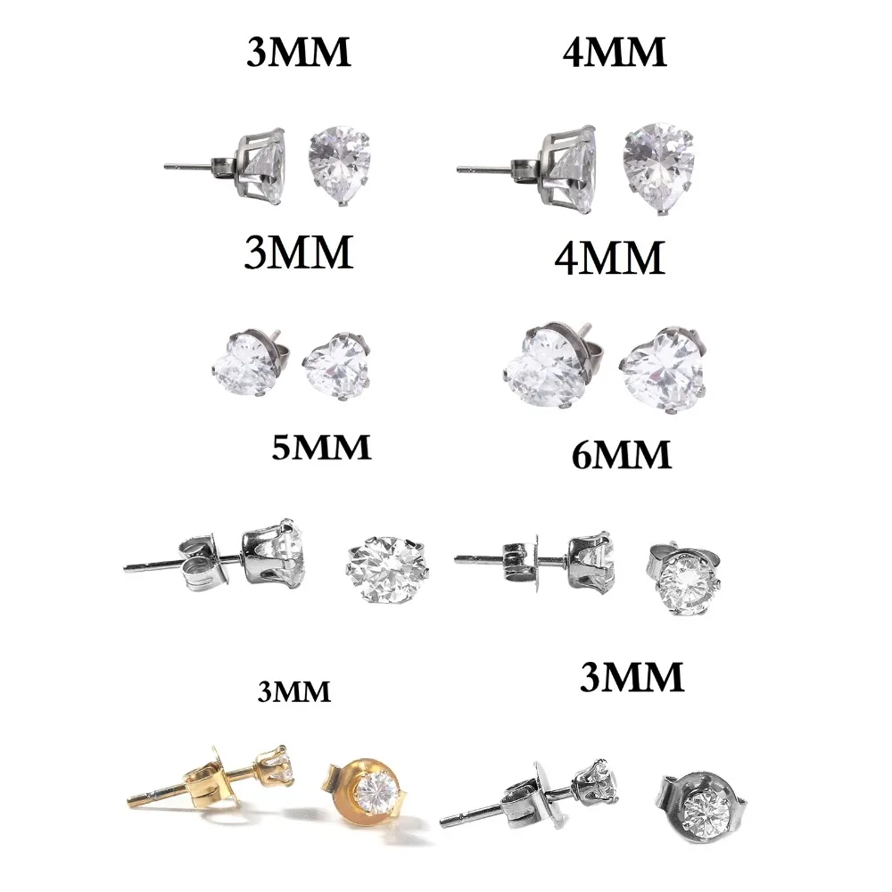 Серьги гвоздики из нержавеющей стали с инкрустированным Цирконом и круглым