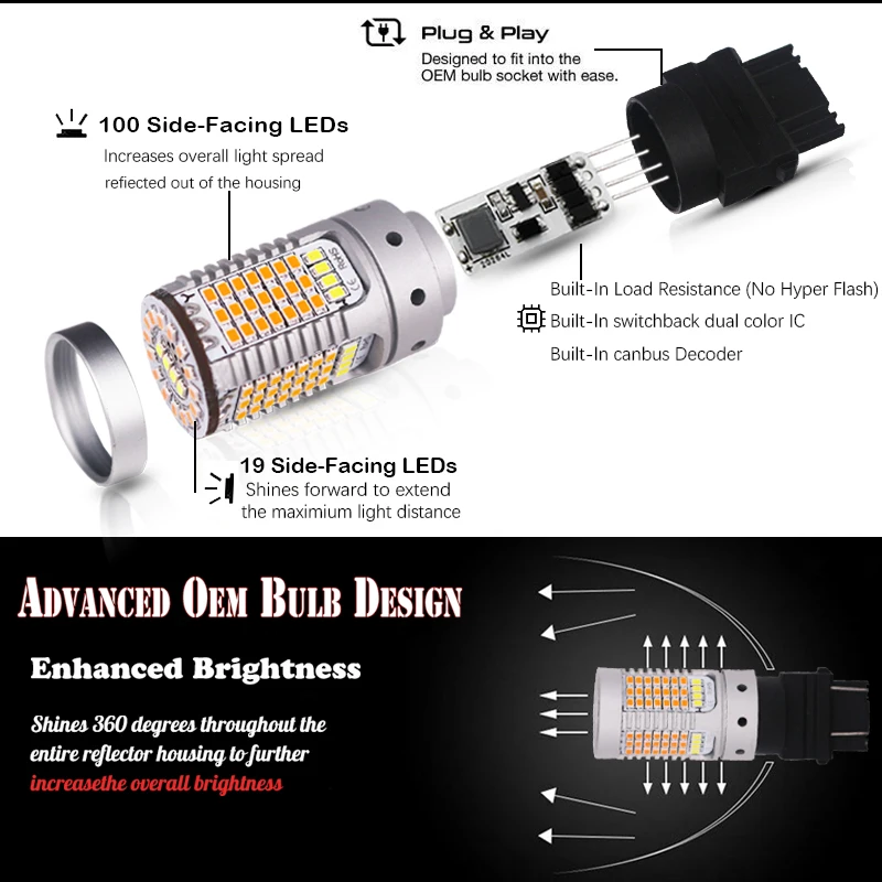 IJDM No Hyper Flash Canbus Белый/янтарный высокой мощности 3157 Переключение 12 В 3155 T25 светодиодный лампы для дневных ходовых/указателей поворота светильник