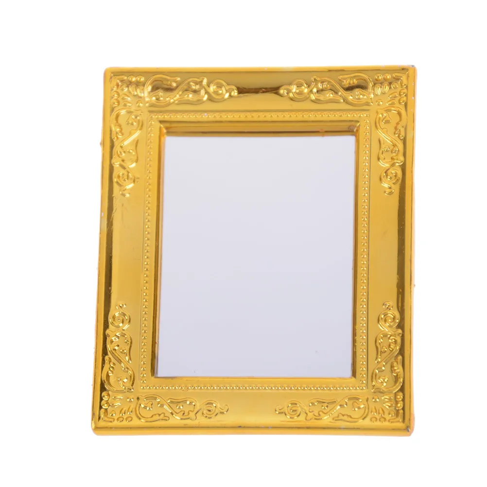 

Novelty 1:12 Dollhouse Miniature Mirror With Gold Frame 6.4*5.3cm Doll Accessories