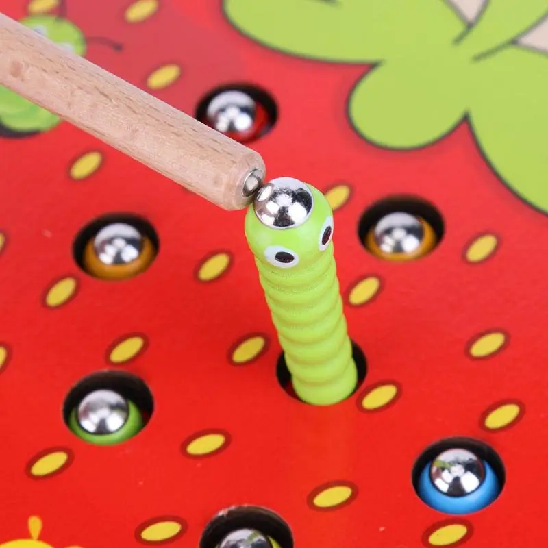 Детские деревянные игрушки 3D головоломка Лови червя игра цветная Когнитивная Магнитная Клубничная игра игрушки Раннее детство образовательные забавные игрушки