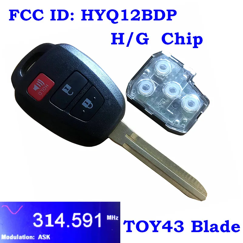 2013 - 2018 для Toyota RAV4 Highlander Tacoma дистанционный головной ключ 3 кнопки-HYQ12BDP-H чип-G |