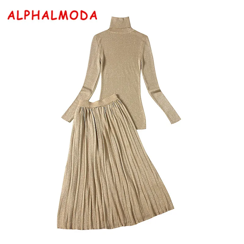 Almoda новинки для женщин дно Вязание футболки и юбки 2 шт. Костюмы Зимняя водолазка