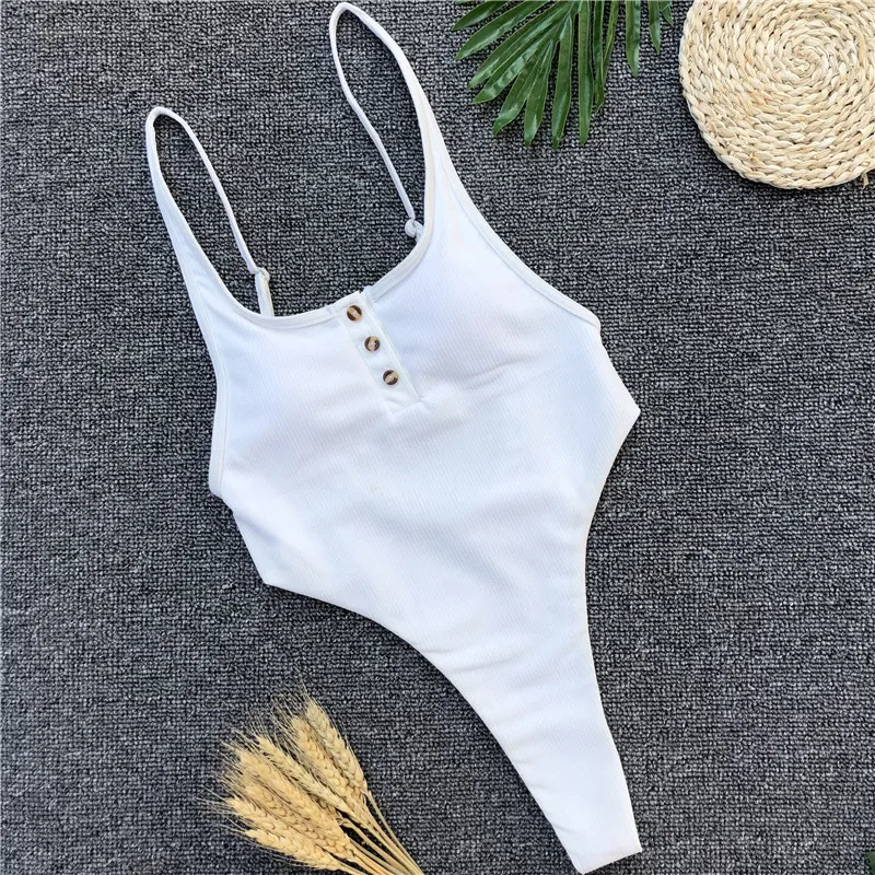

2018 New Sexy One Piece Swimsuit Solid Button Bikini Button Swimsuit Women Swimwear Push Up Beachwear Bathing Suit Drop Shi