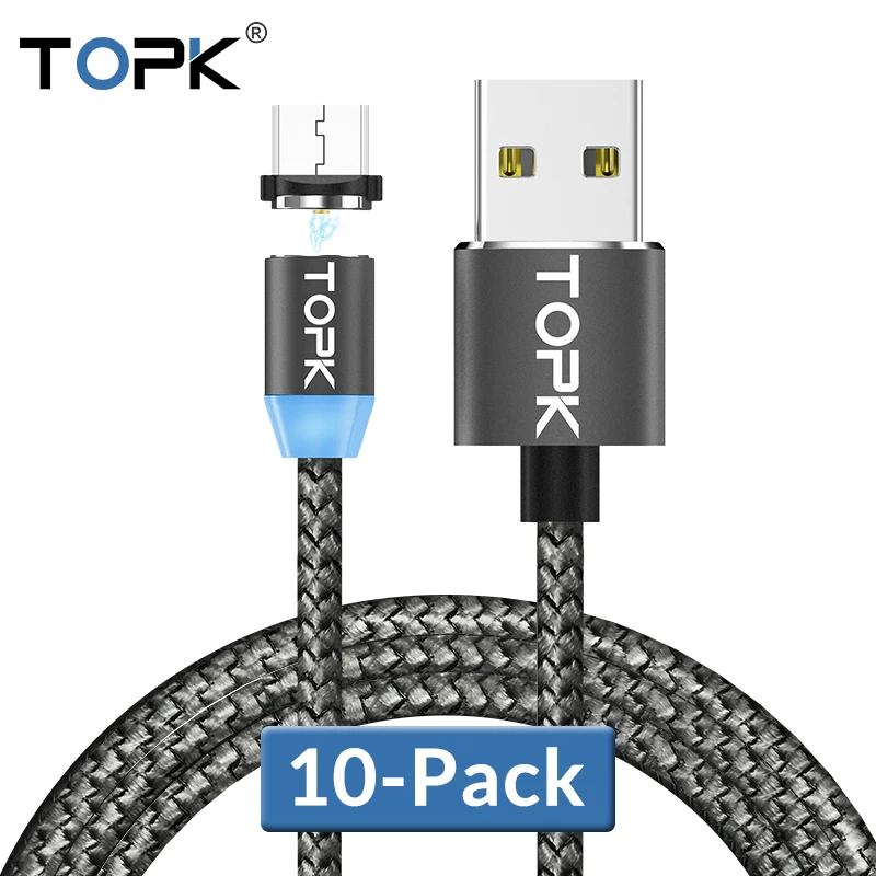 TOPK [10-Pack] светодиодный магнитный кабель Micro USB для Xiaomi Redmi Note 5 Pro Samsung Galaxy S7 edge