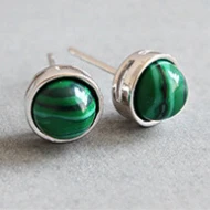 Malachite JShine Розовый Фиолетовый Кристалл Синий Песок камень лунный камень Малахит серьги гвоздики 925 стерлингового серебра серьги для женщин ювелирные украшения - Окраска металла: Malachite