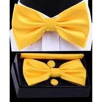 ricnais mens pre tied bow tie set solid bowtie pocket square cufflinks with box waterproof fold for man yellow red for wedding