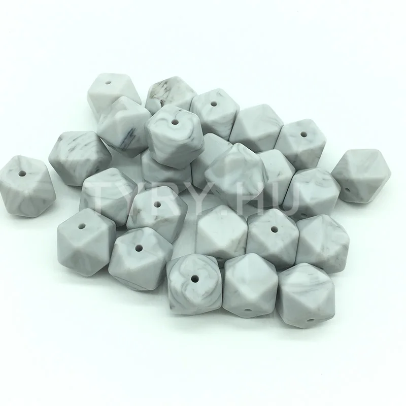 17mm hexagon 100 шт мраморные силиконовые бусины, сертифицированные FDA Круглые/шестигранные силиконовые бусины для прорезывания зубов для самостоятельного изготовления ювелирных изделий, зажимы для соски, подвески для браслетов - Цвет: 17mm hexagon