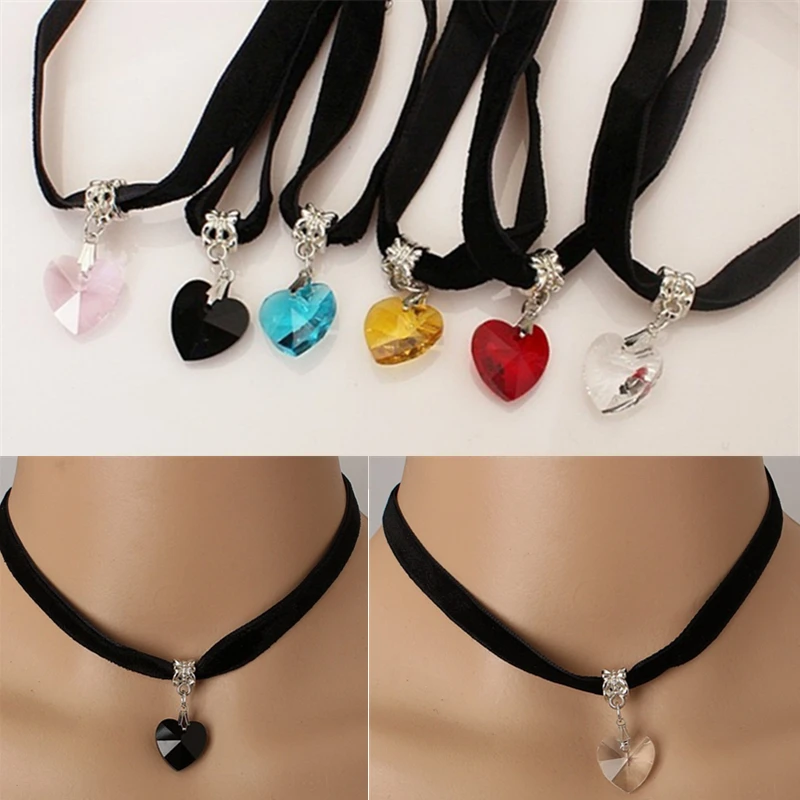 2019 модное черное бархатное ожерелье чокер с подвеской в виде сердца кружевные