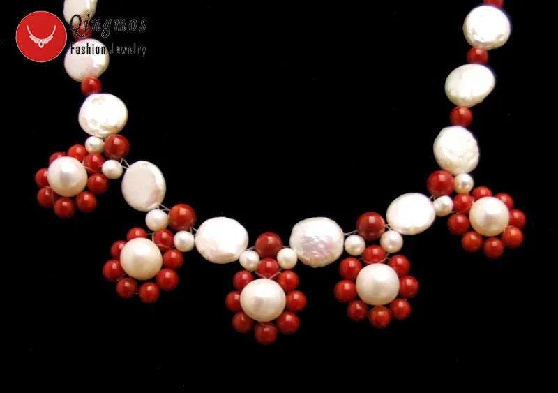 Qingmos ожерелье с подвеской из натурального жемчуга для женщин красным цветком и