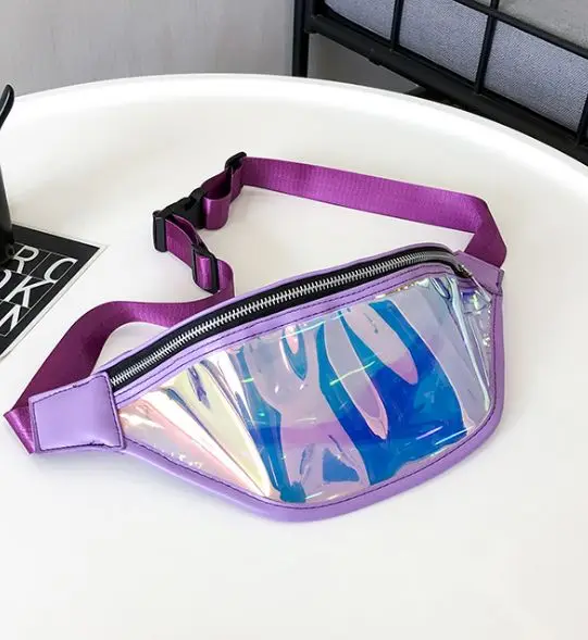 purple waist packs Женская ПВХ лазерная голограмма набедренная сумка на молнии светоотражающий пояс Сумка шикарная прозрачная для девочек прозрачная голографическая сумка для телефона - Цвет: purple waist packs