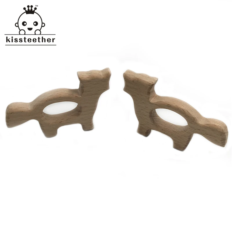 Mordedor de madera Natural de haya org&aacute;nico, lobo de madera Natural, colgante personalizado de madera artesanal, mordedor ecol&oacute;gico para beb&eacute;s, Juguetes-3