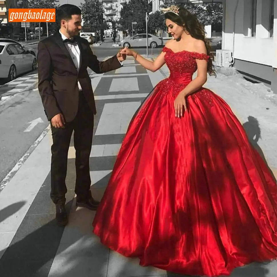 Gorgeous Dark Navy Ball Gown Evening Dresses Off Shoulder Appliques Beaded Satin Formal Dress 2020 Engagement Party | Свадьбы и