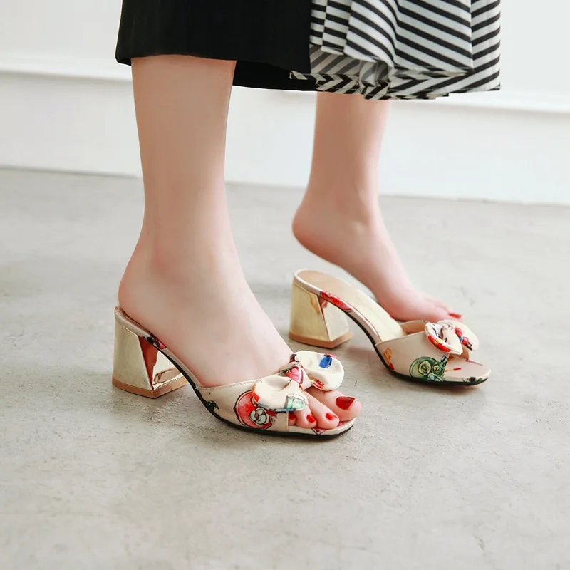 Женские босоножки без задника ASUMER застежки из ткани с принтом туфли размеры 34 43