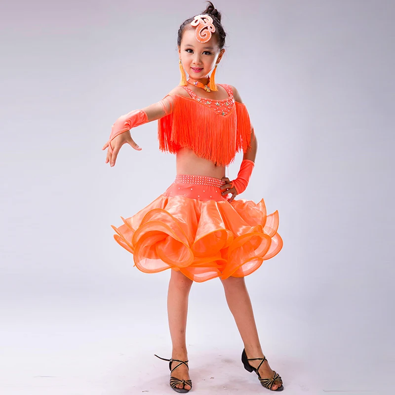 Детское платье для латинских танцев с кисточками девочек юбка платья бальных