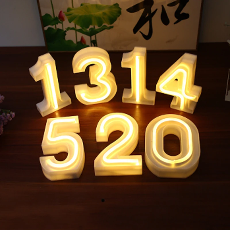 16CM Warm White Numbers LED Neon Sign Marquee Alphabet Light Wall Hanging Night Light Bedroom Wedding Birthday Party Decor green leaf neon night light cute led light neon sign nursery marquee sign neon light decor wall decor for baby kids bedroom pub