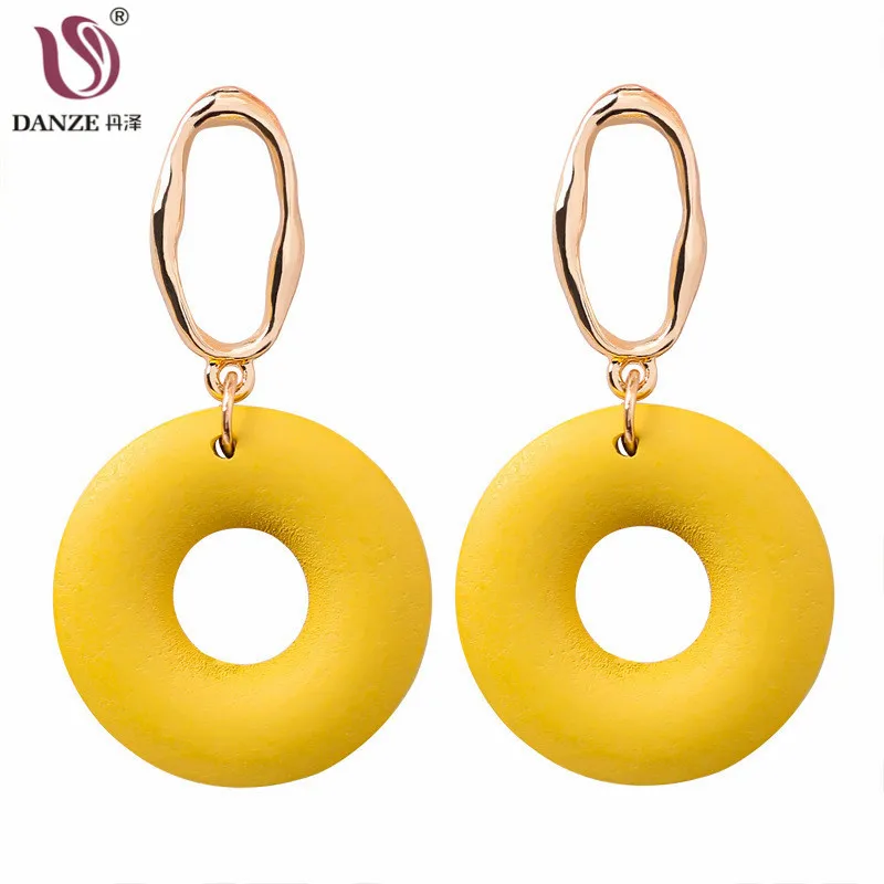 DANZE Cute Wooden Circle Flower Drop Earrings Women Vintage Statement Dangle Korean Christmas Gift Wholesale | Украшения и