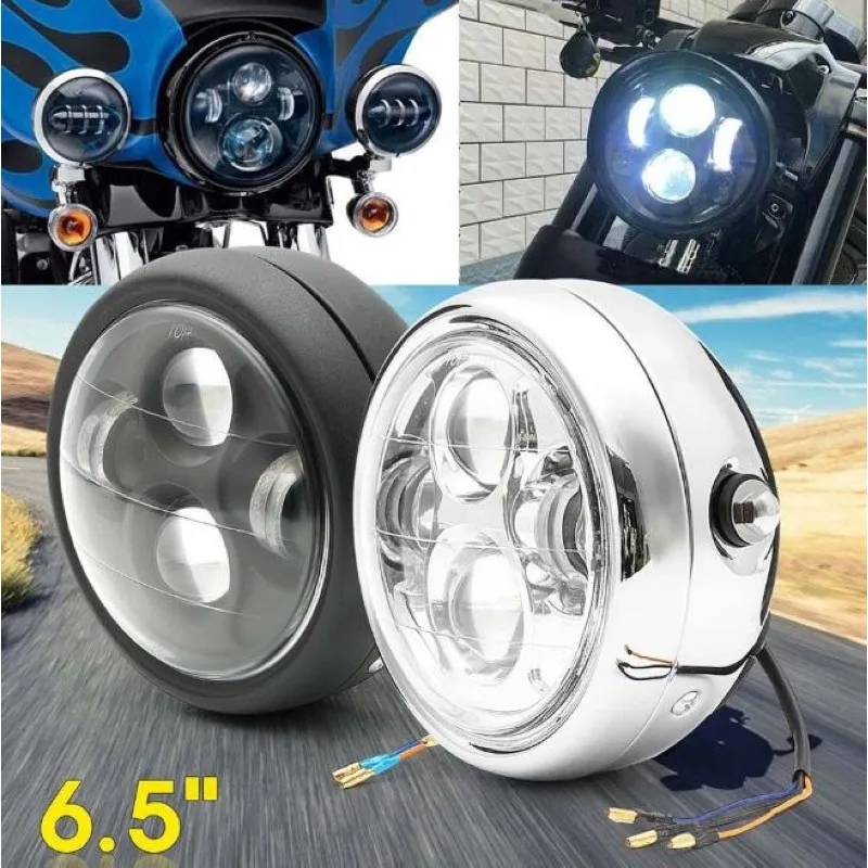 

6.5'in Motorcycle Universal Black/Chrome Round LED Headlight High Low Beam Cafe Racer