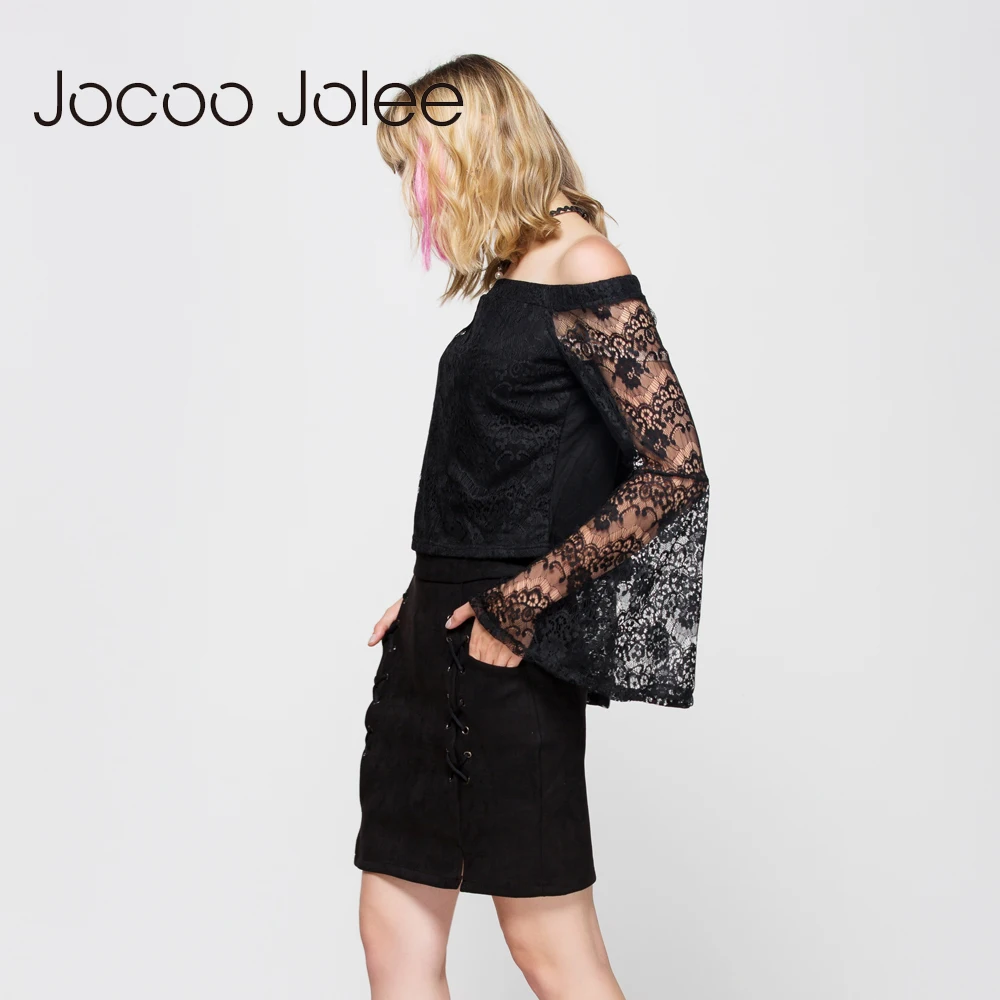 Jocoo Jolee Осенняя кожаная замшевая юбка карандаш на шнуровке зима 2017 с высокой