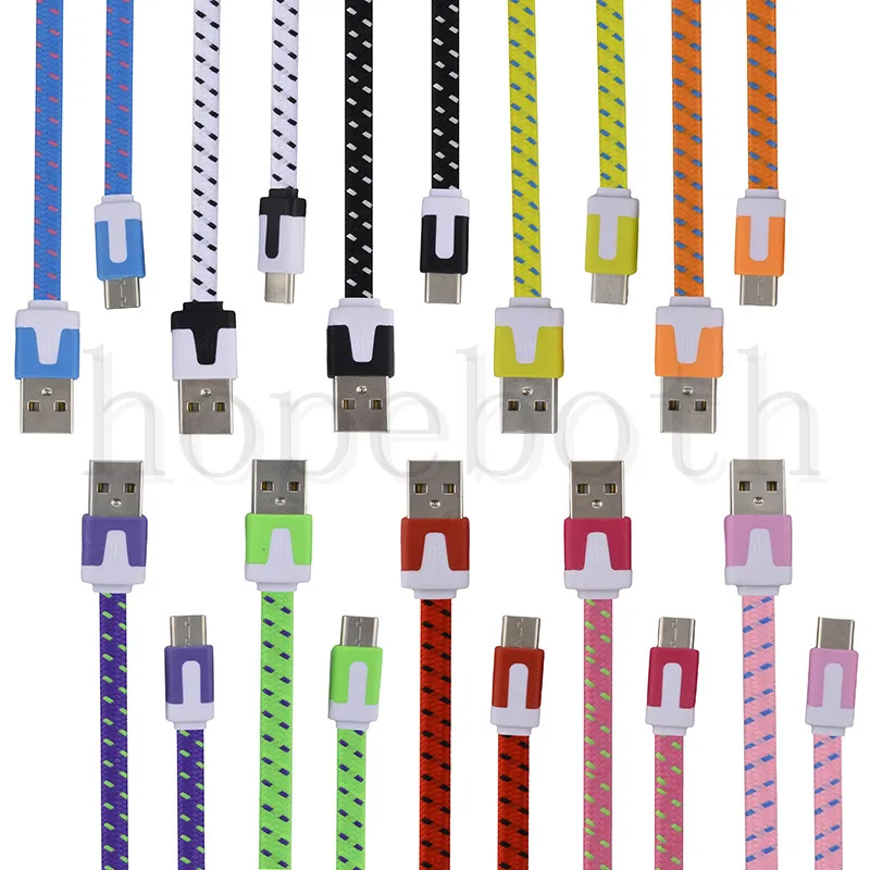 10 шт./лот плетеный провод плоский Micro USB кабель 1 м 2 м/6FT с кабелем в нейлоновой V8 кабель с переходником для зарядного устройства для iPhone 7 и Тип C кабели